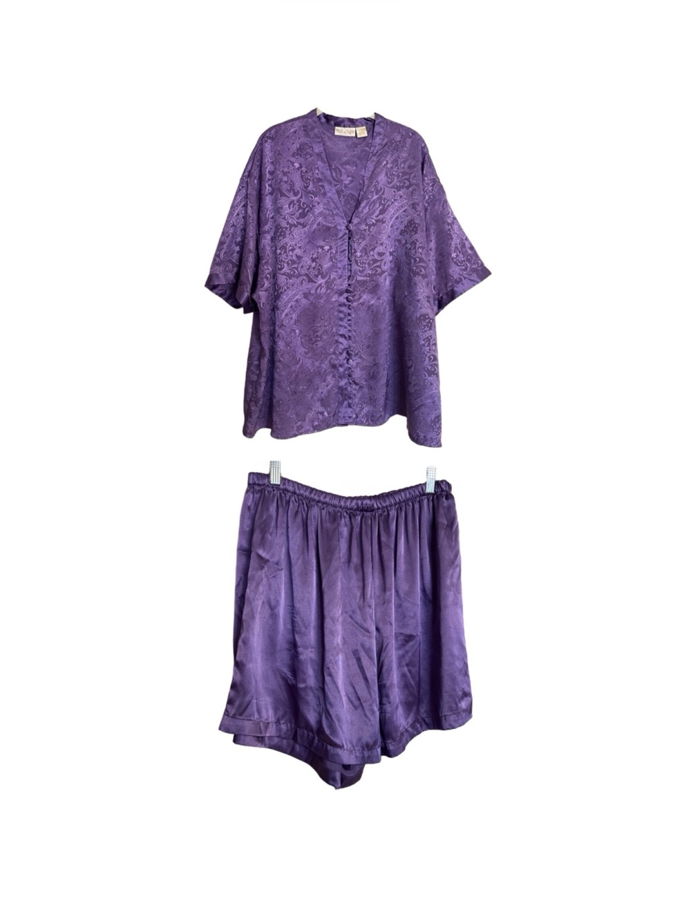 Solange Satin Cami Top & Shorts Pajama Set Lingerie Size 18/20 Purple Floral